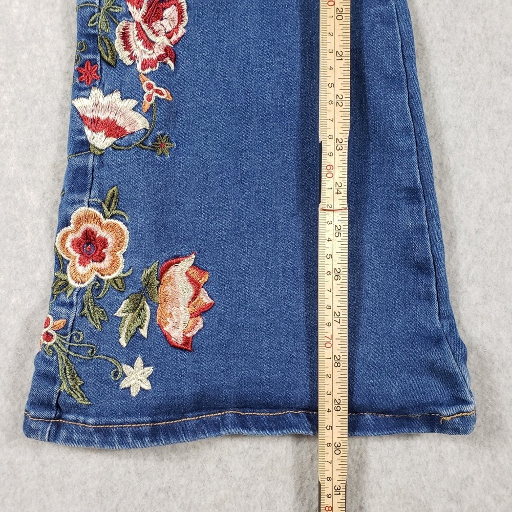Bambos Original Denim Juniors 11 Embroidered Floral Flare Leg Jeans Boho Y2K - Picture 6 of 13